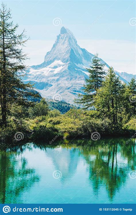 Matterhorn With Grindjisee Lake In Zermatt Stock Image Image Of Peak
