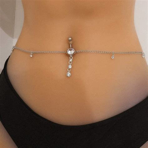 Metal Crystal Waist Chain Silver Rhinestone Body Chain With Belly