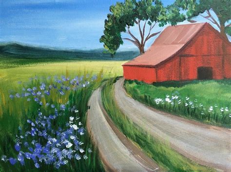 Pin By Birdy Tolley On Painting Beginner Painting Farm Paintings