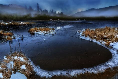 2880206 Nature Landscape Mountains Snow Lake Sunset Mist Cold Moose