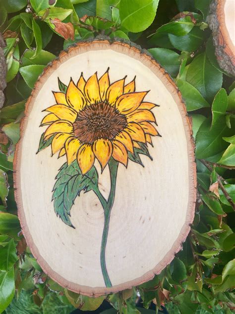 Sunflower Wood Art Fall Home Decor Handmade Wood Burned Art Etsy