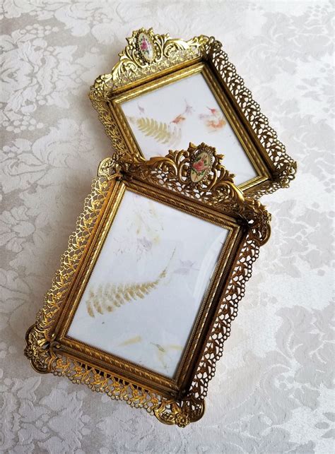 Vintage Ornate Gold Filigree Metal Picture Frames Small Set Of Two With