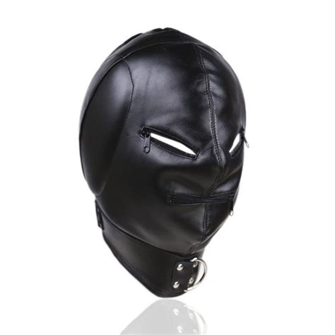Bdsm Faux Leather Hood Mask Headgear In Adult Games For Couples