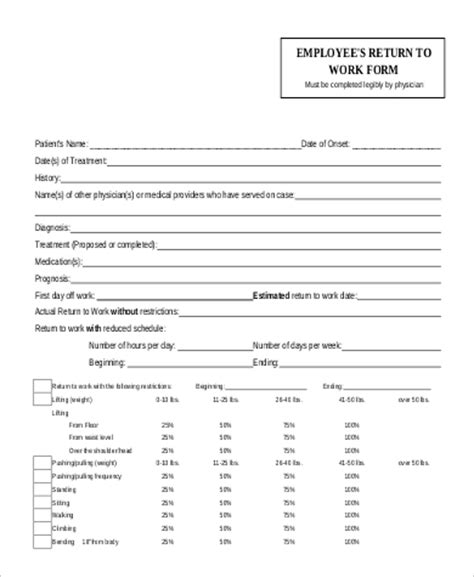 sample return  work forms  ms word