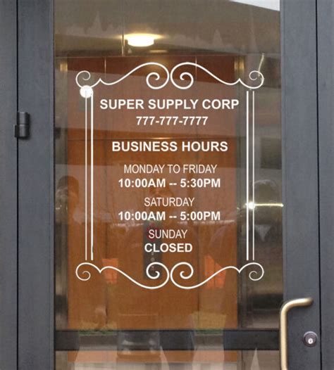 12x14 Custom Store Business Office Hours Vinyl Glass Door Decal
