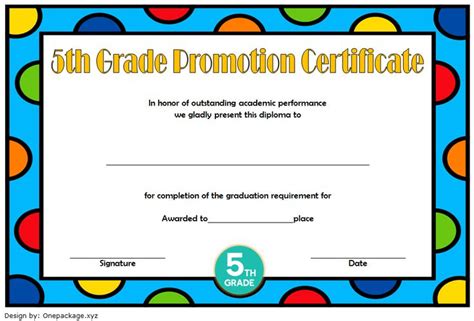 5th Grade Graduation Certificate Template
