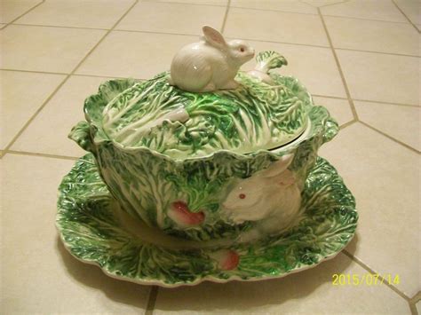 Vintage Cabbage Soup Tureen Shafford Rabbit Patch Platter Ladle Green