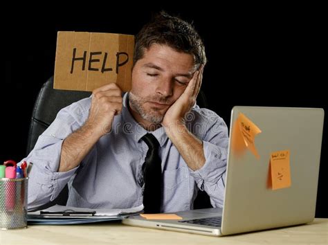 Tired Desperate Businessman In Stress Working At Office Computer Desk