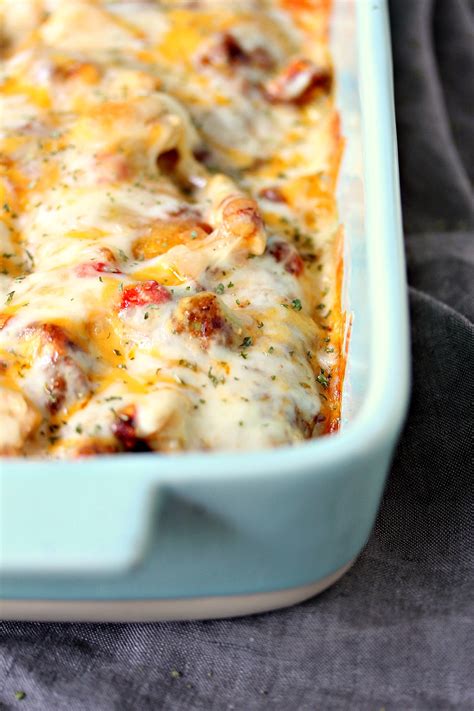 Once fully layered, the casserole is ready to bake! Layered Chicken Enchilada Casserole / Layered Chicken ...