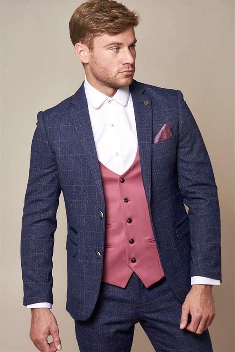 Harry Indigo Tweed Suit With Kelly Pink Waistcoat Suits Tweed