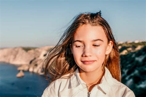 adorable teenage girl outdoors enjoying sunset at beach on summe stock image image of beauty