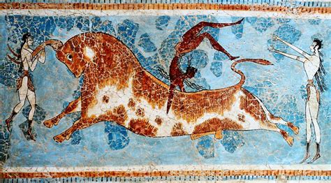 Art Minoen Fresque Antique Tauromachie Palais De Knossos Minoan