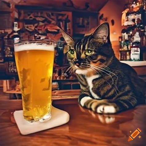 Humorous Image Of A Cat Drinking Beer At A Bar On Craiyon