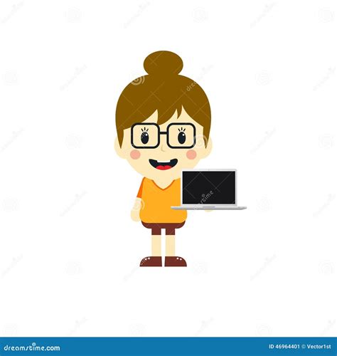 Cute Girl With Laptop Cartoon Character Stock Vector Image 46964401