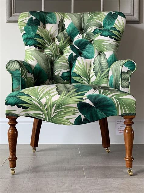 Digital Printed Green Tropical Palm Leaves Armchair Chair Seat Etsy