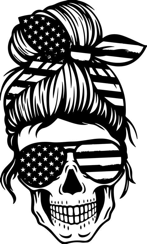 American Mom Skull Svg Messy Bun Skull Svg Mom Life SVG Etsy UK
