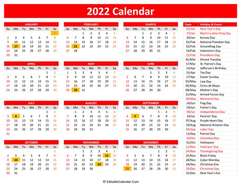printable calendar  holidays