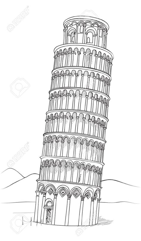 Torre De Pisa Dibujado A Mano Ilustración Vectorial Torre Inclinada De