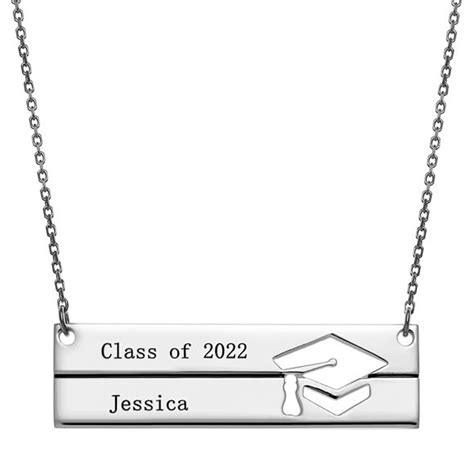 Sterling Silver Engraved Graduation Bar Necklace Personalized Jewelry