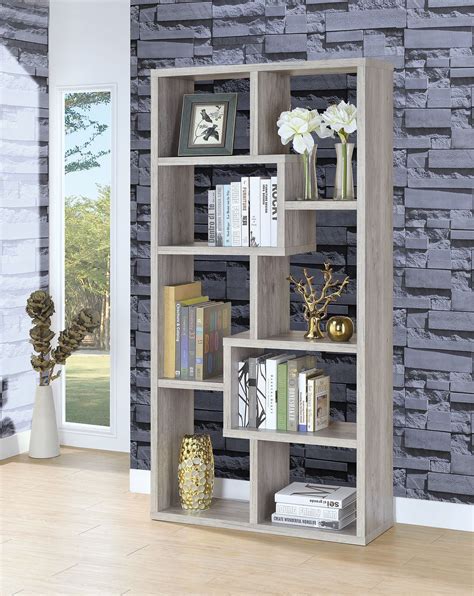 Gray Driftwood 8 Shelf Bookcase From Coaster Coleman Furniture