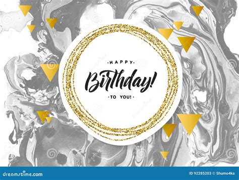 Happy Birthday Black Marble Texture Card Shimmer Golden Banner