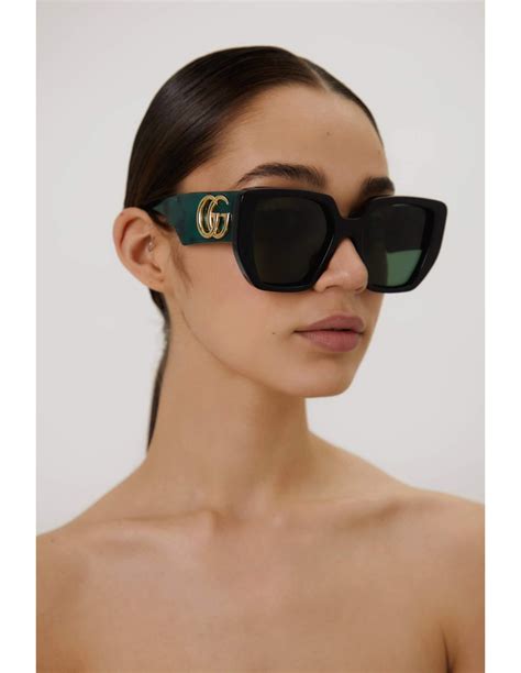 Gucci Gg0956s Oversized Black And Green Sunglasses With Maxi Logo