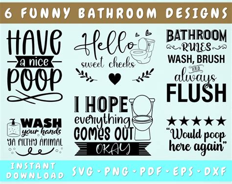 Funny Bathroom Quotes SVG Bundle 6 Designs Bathroom Rules Etsy