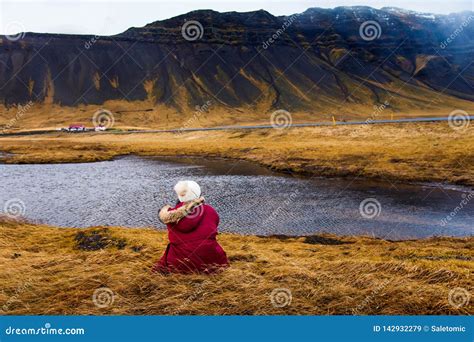 Woman Enjoying Stunning Icelandic Scenery Stock Image Image Of
