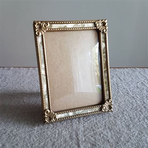 3 12 X 5 Gold Metal Tone Picture Frame W Mother Of Pearl And Corner