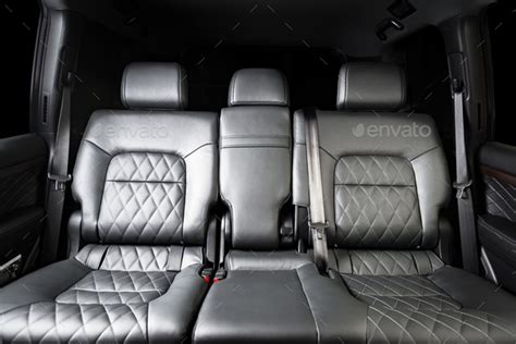 Back Seats Of Modern Luxury Car Interior Black Leather Stock Photo By