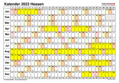 Kalender 2022 Hessen Ferien Feiertage Excel Vorlagen