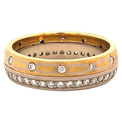 New Diamond Two Color Gold Filigree Band Ring At 1stDibs Wide Band