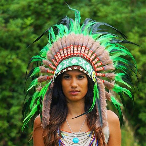 Green With Black Native American Headdress 75cm Indian Headdress Novum Crafts