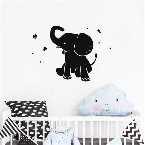 Baby Elephant Wall Decal Butterflies Kids Baby Nursery Wall Sticker