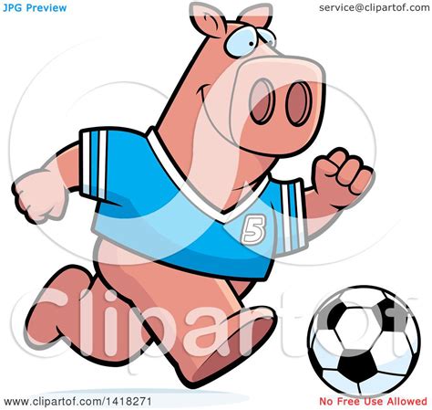 Cartoon Clipart Of A Sporty Pig Playing Soccer Royalty Free Vector