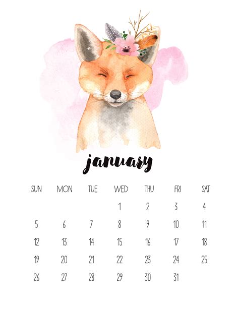 Free Printable 2020 Watercolor Animal Calendar The Cottage Market