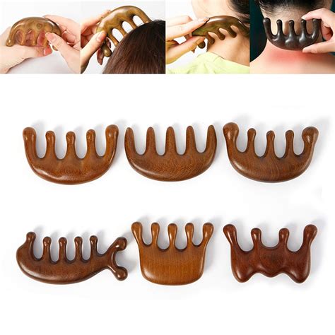 Wooden Therapy Massage Comb Head Face Scalp Gua Sha Massager Natural Facial Sandalwood Wide