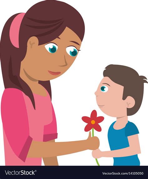 Son Give Flower Mother Royalty Free Vector Image