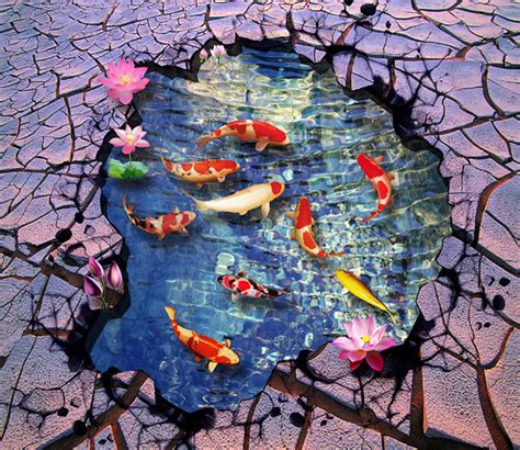 3d Clear Fish Pond Floor Mural Non Slip Waterproof And Removable Rug M