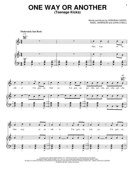 I'm gonna give you the slip. One Way Or Another (Teenage Kicks) By One Direction, - Digital Sheet Music For Piano/Vocal ...