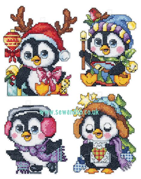 plastic canvas penguin christmas ornaments set of 4 cross stitch cross stitch patterns