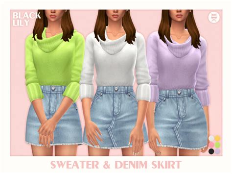 Sweater And Denim Skirt By Black Lily At Tsr Sims 4 Updates