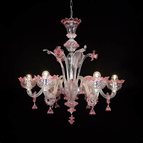 Muranese Imperiale Chandelier In Murano Glass 6 Lights Pink Crystal