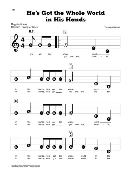 he s got the whole world in his hands sheet music traditional spiritual e z play today