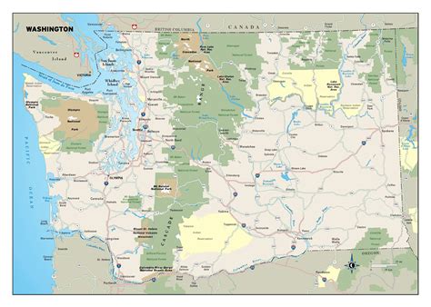 Laminated Map - Large detailed map of Washington state with national ...
