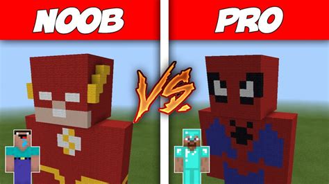 Minecraft Noob Vs Pro Flash Statue Vs Spider Man Statue Youtube