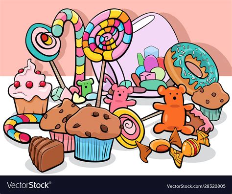 Sweet Food Objects Group Cartoon Royalty Free Vector Image