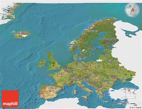 Satellite 3d Map Of Europe Single Color Outside