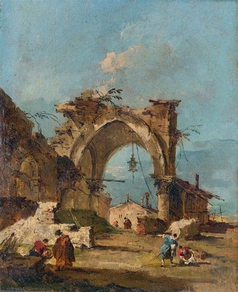 Francesco Guardi Capriccio With The Ruins Of The Arch Figure Painting