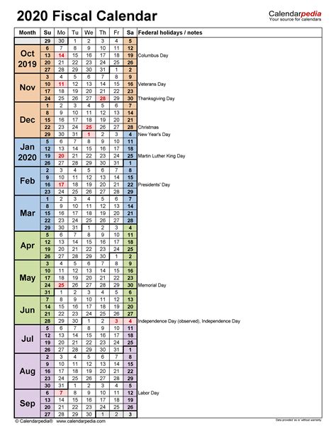 Fiscal Calendars 2020 Free Printable Pdf Templates